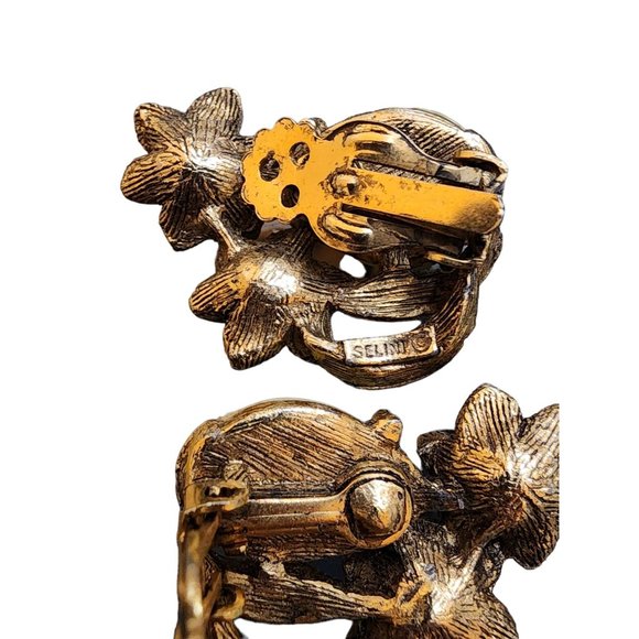 Vintage Signed Selini Acrylic Clip Earrings (A1974) - Picture 3 of 5